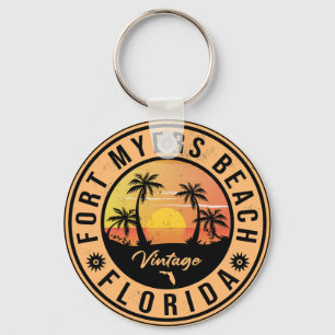 Fort Myers Beach Retro - Florida Retro Sunset Keychain