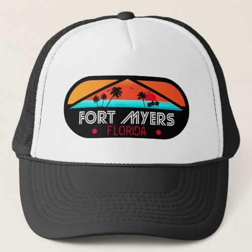 Fort Myers Beach Retro _ Florida Retro Sunset Trucker Hat