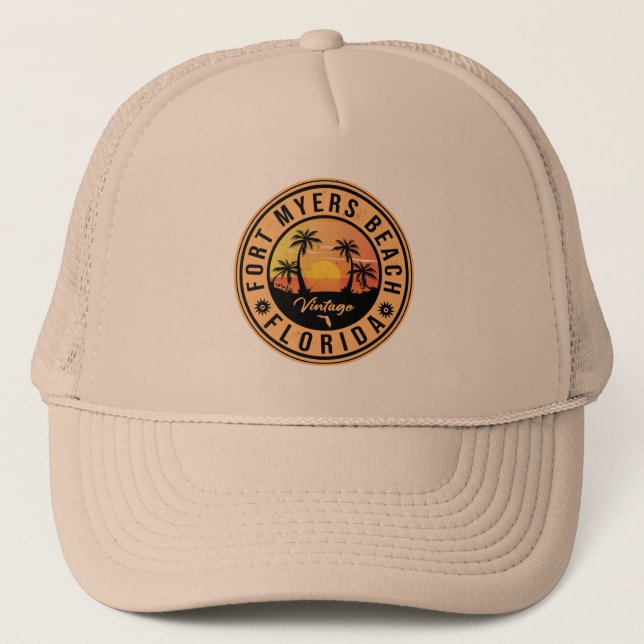 Fort Myers Beach Retro - Florida Retro Sunset Trucker Hat (Front)