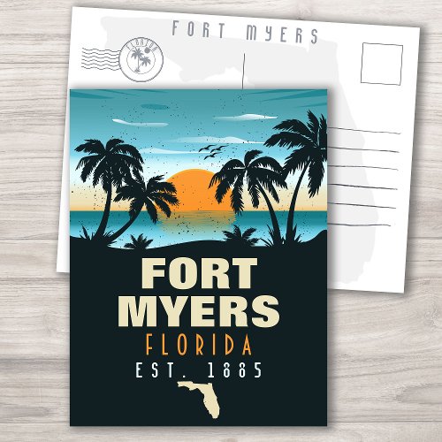 Fort Myers Florida Beach _ Retro Sunset 60s Postcard
