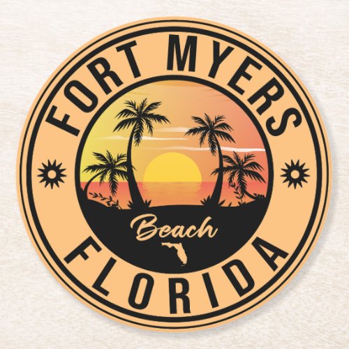 Fort Myers Florida Beach _ Retro vintage Souvenir Round Paper Coaster