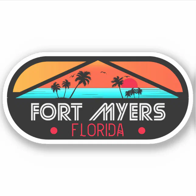 Fort Myers Florida Beach Retro vintage Souvenir Sticker Zazzle
