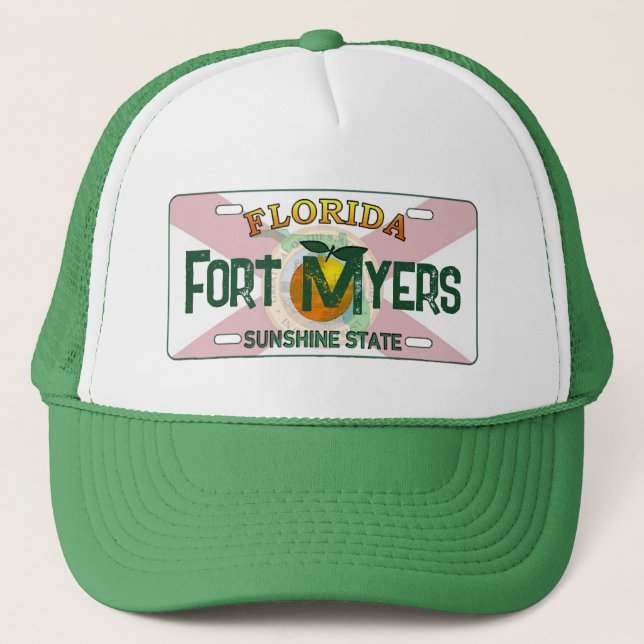 Fort Myers Florida flag license plate hat (Front)