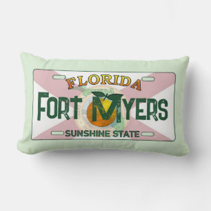 Fort Myers Florida flag license plate pillow