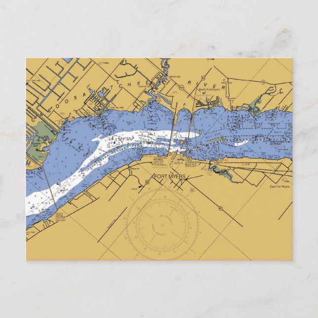 Fort Myers, Florida Nautical Harbor Chart Postcard (Front)