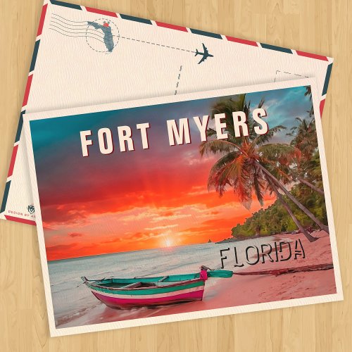 Fort Myers Florida Palm Tree Beach Vintage 1950s Postcard
