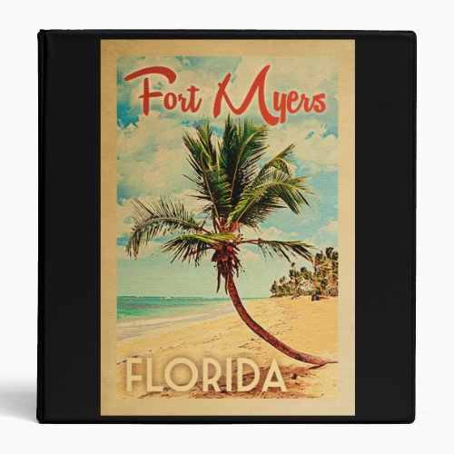 Fort Myers Florida Palm Tree Beach Vintage Travel 3 Ring Binder