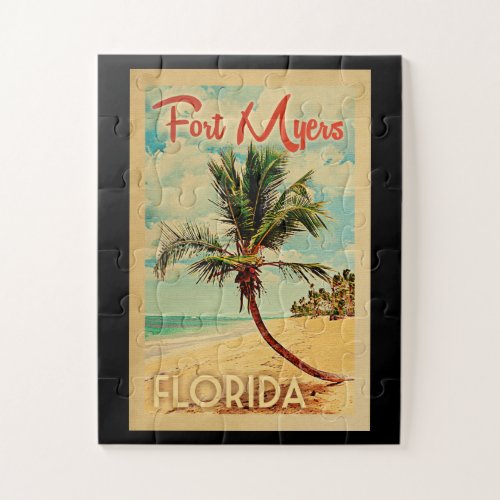 Fort Myers Florida Palm Tree Beach Vintage Travel Jigsaw Puzzle