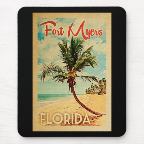 Fort Myers Florida Palm Tree Beach Vintage Travel Mouse Pad