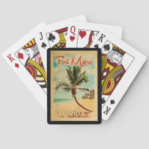 Fort Myers Florida Palm Tree Beach Vintage Travel Poker Cards