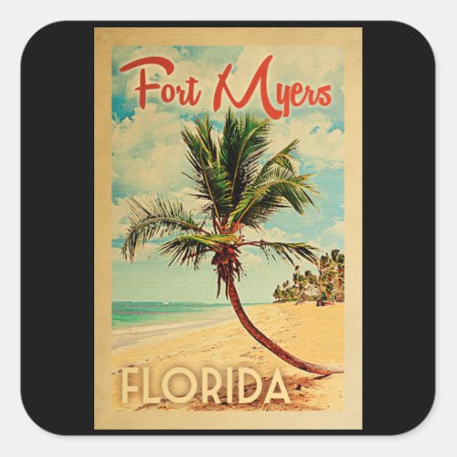 Fort Myers Florida Palm Tree Beach Vintage Travel Square Sticker
