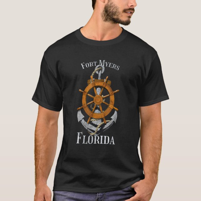 Fort Myers Florida Vacation Nautical Anchor Helm S T-Shirt (Front)