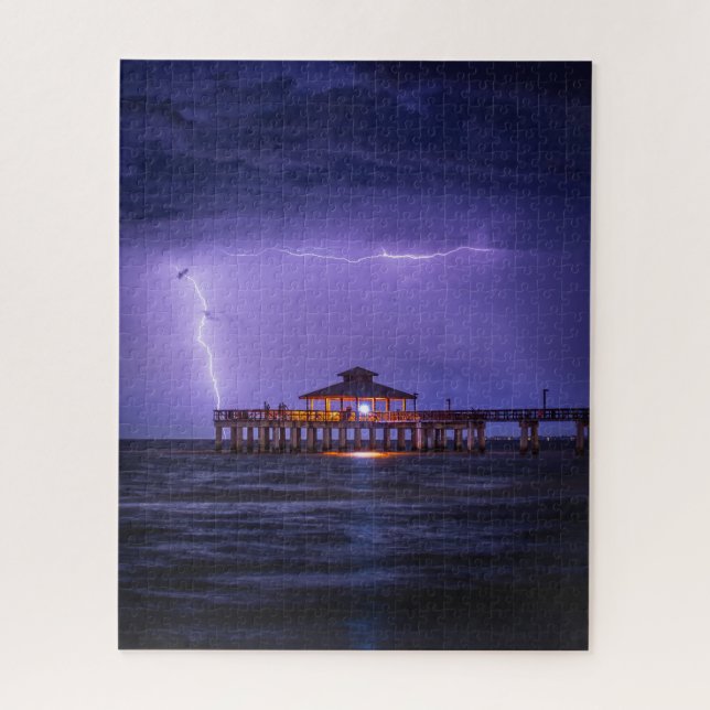 Fort Myers Pier Lightning Jigsaw Puzzle (Vertical)