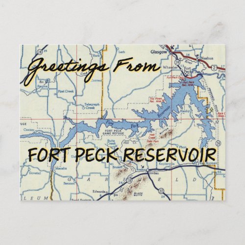 Fort Peck Reservoir Vintage Map Postcard