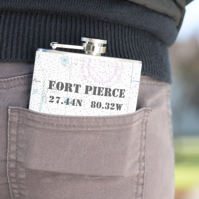 Fort Pierce FL Latitude Longitude Nautical Chart Hip Flask (In Situ)