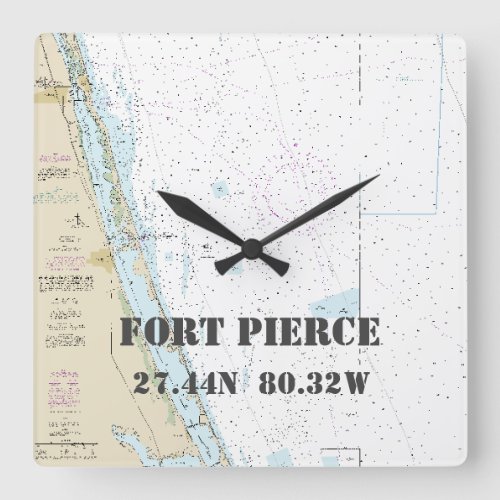 Fort Pierce FL Latitude  Longitude Nautical Chart Square Wall Clock