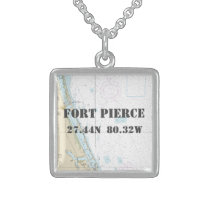 Fort Pierce FL Latitude Longitude Vintage Nautical Sterling Silver Necklace