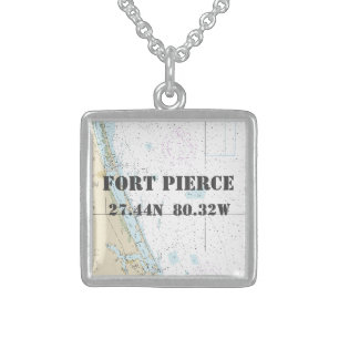 Fort Pierce FL Latitude Longitude Vintage Nautical Sterling Silver Necklace
