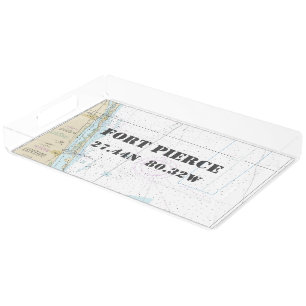 Fort Pierce FL Nautical Chart Latitude Longitude Acrylic Tray