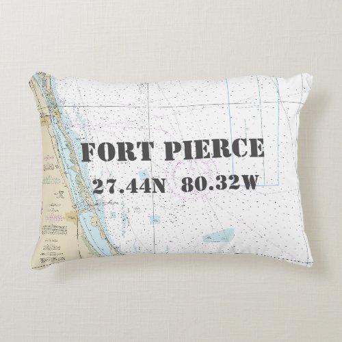 Fort Pierce FL Nautical Chart Latitude Longitude Decorative Pillow