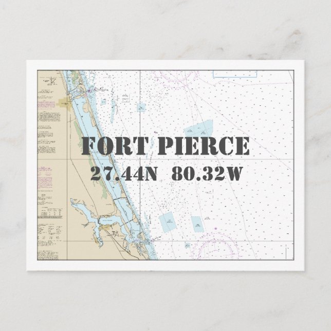 Fort Pierce FL Nautical Chart Latitude Longitude Postcard (Front)
