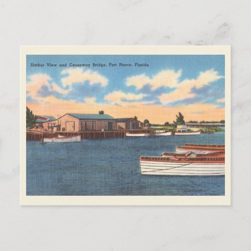 Fort Pierce Florida vintage harbor and causeway Postcard