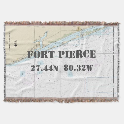 Fort Pierce Hometown Latitude Longitude Nautical Throw Blanket