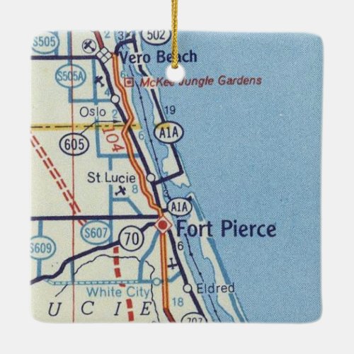 Fort Pierce Vero Beach Vintage Map Ceramic Ornament