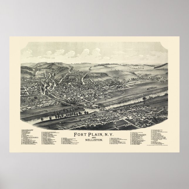 Fort Plain & Nelliston, NY Panoramic Map - 1891 Poster (Front)