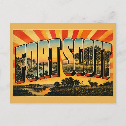 Fort Scott Kansas Prairie River Bluff Art Postcard