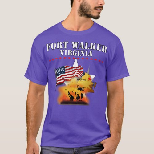 Fort Walker Virginia w Map and Explosion Helo Troo T_Shirt