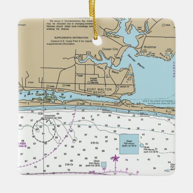 Fort Walton Beach Chart Ceramic Ornament (Front)