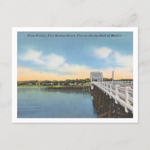 Fort Walton Beach Florida vintage drawbridge Postcard