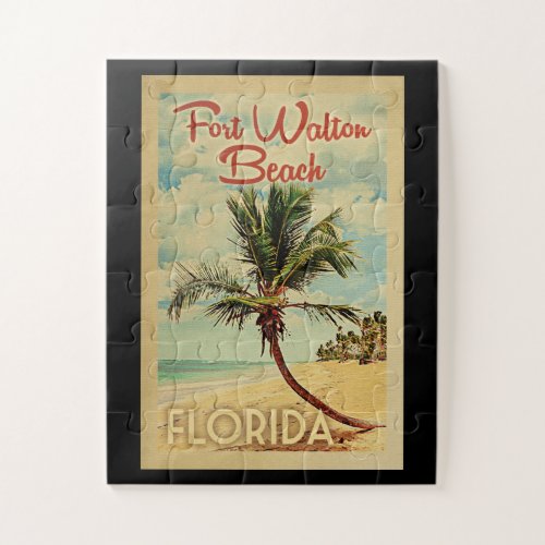 Fort Walton Beach Palm Tree Vintage Travel Jigsaw Puzzle