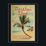 Fort Walton Beach Palm Tree Vintage Travel Postcard<br><div class="desc">A uniquely retro mid-century modern Fort Walton Beach Florida art print in vintage travel poster style. It features a curved palm tree on sandy beach with ocean under a blue cloudy sky.</div>