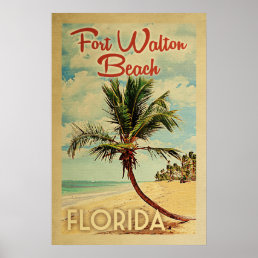 Fort Walton Beach Poster Palm Tree Vintage