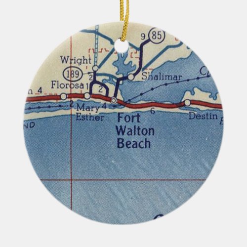 Fort Walton Beach Vintage Map Ceramic Ornament