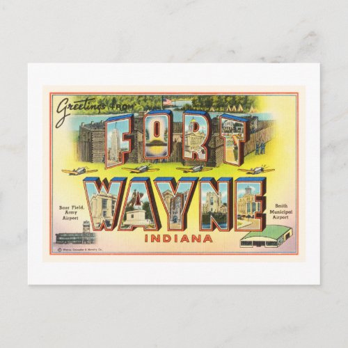 Fort Wayne 2 Indiana IN Vintage Travel Souvenir Postcard