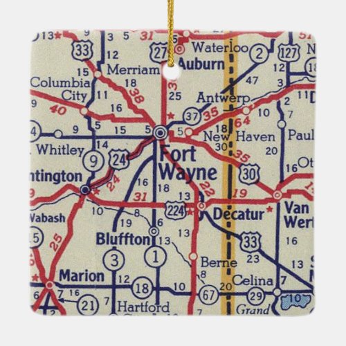 Fort Wayne IN Vintage Map Ceramic Ornament