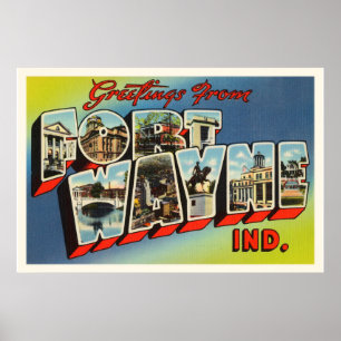 Fort Wayne Indiana IN Old Vintage Travel Souvenir Poster