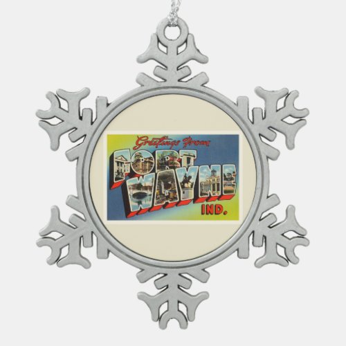 Fort Wayne Indiana IN Old Vintage Travel Souvenir Snowflake Pewter Christmas Ornament