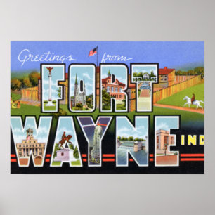 Fort Wayne Indiana Large Letter Greetings Poster