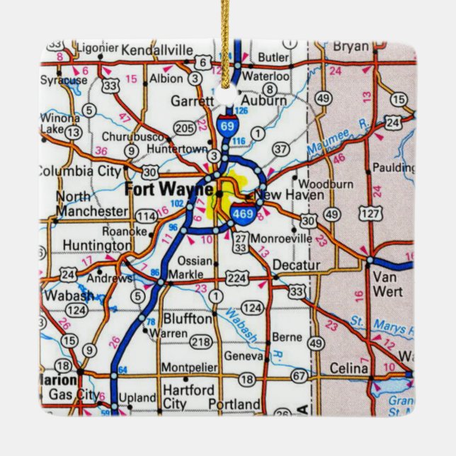 Fort Wayne Indiana Map Ceramic Ornament (Back)