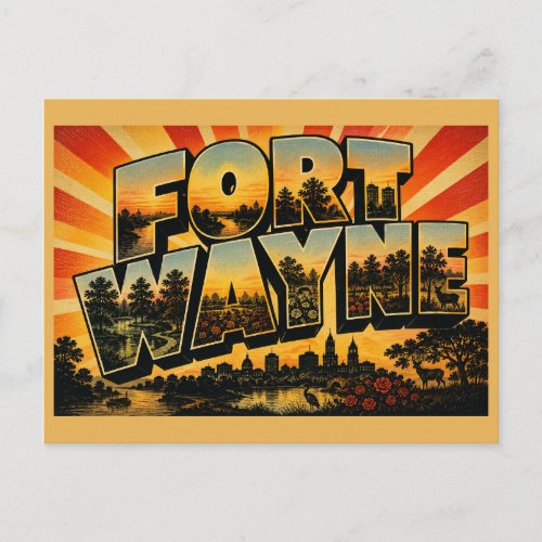 Fort Wayne Indiana Rivers Gardens Woodland Art Postcard