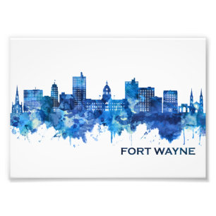 Fort Wayne Indiana Skyline Blue Photo Print