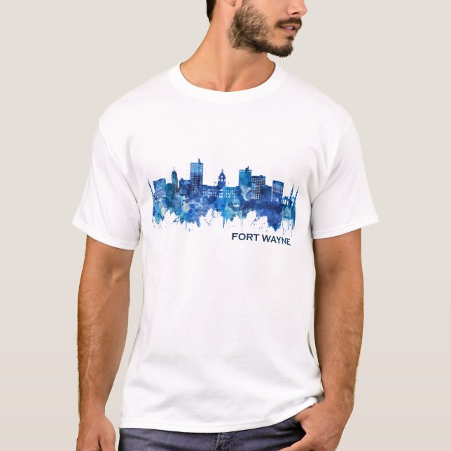 Fort Wayne Indiana Skyline Blue T-Shirt (Front)