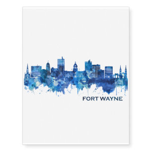 Fort Wayne Indiana Skyline Blue Temporary Tattoos