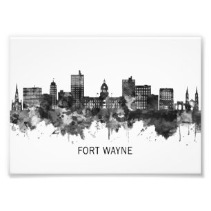 Fort Wayne Indiana Skyline BW Photo Print