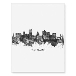 Fort Wayne Indiana Skyline BW Temporary Tattoos