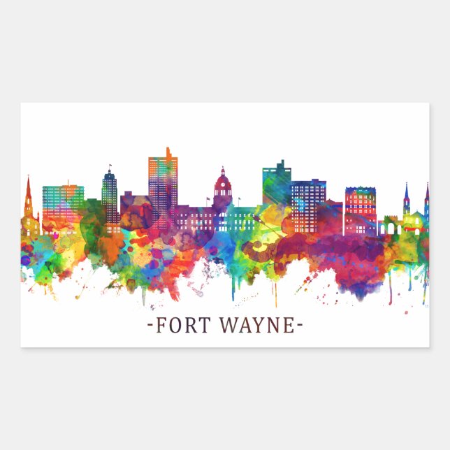 Fort Wayne Indiana Skyline Rectangular Sticker (Front)